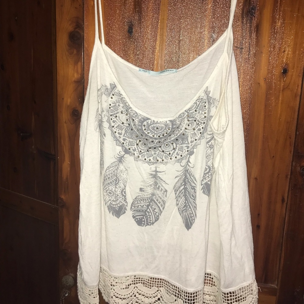 White Maurices Feather Spaghetti Strap Top